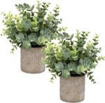 Flojery Mini Potted Plants Artificial Eucalyptus Boxwood Rosemary Faux Herbs Small House Plants 8.3"-9" Tall for Indoor Greenery Tabletop Décor Centerpiece (Sprayed Eucalyptus) - Image 2