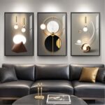 Framed Large Modern Abstract Wall Art for Living Room, Set of 3 Piece Black and White Gold Luxury Artworks, Geometric Painting Print for Dining Room Entryway Hallway Home Office Wall Decor, 24x36 In - Image 2