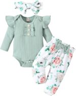 GDTOGRT Baby Girl Clothes Newborn Infant Outfits Ruffle Romper+ Floral Pants + Cute Headband Sets for Girls - Image 2