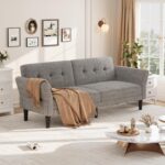 GarveeHome 89 in Futon Sofa Bed, Convertible Sleeper Sofa with Adjustable Backrest & Armrest, Modern Loveseat Sleeper for Living Room Bedroom Apartments, Grey - Image 2