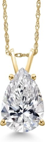 Gem Stone King 3 to 5 Carat 10K Yellow Gold IGI Certified Pear Shape Lab Grown Diamond Teardrop Pendant Necklace For Women | E-F Color | VS1-VS2 Clarity | With 18 Inch Gold Chain - Image 2