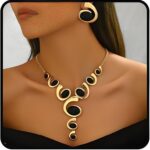 Gold Jewelry Set, Silver Black Boho Western Double Layered Chunky Vintage Pendant Necklace Stack Trendy Adjustable Non Tarnish Bracelet Cowgirl Dainty Hypoallergenic Earrings Jewelry Sets For Women - Image 2