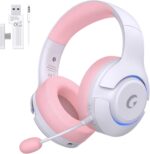 Gtheos Wireless Gaming Headset for ps5, ps4, Elden Ring, PC, Mac, Switch, Bluetooth 5.3 Gaming Headphones with Noise Canceling Microphone, 45H Battery, RGB Light, Pink - Image 2