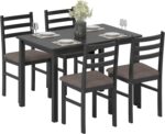 HOMCOM 5-Piece Dining Table Set for 4 with Solid Wood Frame, Farmhouse Kitchen Table Set with 4 Upholstered Padded Chairs for Small Space, Dining Room, Breakfast Nook, Black - Image 2
