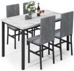 Hooseng 5-Piece Dining Table Set for 4 with Faux Marble Top & Velvet Chairs, Space Saving Modern Kitchen Table Set for Small Spaces, Apartments - Image 2