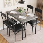 IDEALHOUSE Dining Table Set for 4, Kitchen Table and Chairs for 4 with Upholstered Chairs, 5 Piece Rectangular Kitchen Table Set, Dining Room Table Set for Small Space, Apartment, Retro Gray - Image 2