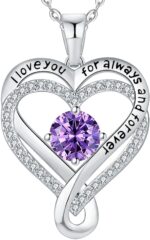 Jewelry for Women Wife Infinity Heart Birthstone I Love You Necklace S925 Anniversary Women Necklaces for Her Wife Birthday Gift Ideas, Birthday Present for Girlfriend Mom Daughter Sterling Silver - Image 2
