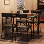 Kitchen Table and Chairs for 4, Rectangular Dining Set with Upholstered Chairs, Perfect for Small Spaces, Rustic Black - Image 2