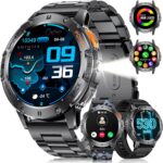 LIGE 1.43" AMOLED Smart Watch for Men with Flashlight, Bluetooth Calling, 100+ Sport Modes, 530mAh, IP68 Waterproof Fitness Tracker for Workout, iOS Android Compatible, Black Steel Camouflage Silicone - Image 2