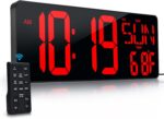 Large Digital Wall Clock with Remote Control 17.2" LED Large Display Timer with Temperature Date Week Auto DST Adjustable Brightness, Big Wall Alarm Clock for Living Room Office Garage Gym Seniors - Image 2