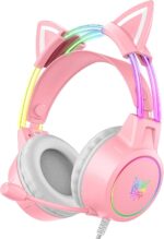 Lightweight Gaming Headset with Detachable Cat Ears, RGB Lighting, Wired Over Ear Headphones with Mic for PC, PS4, PS5, Switch, Stereo Surround Sound, Self-Adjusting Headband - Image 2