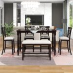 Merax 6-Piece Wooden Counter Height Rectangular Table Set with Bottom Shelf, 4 Chairs, and Padded Bench, Espresso - Image 2