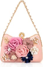 Milisente Clutch Purses For Women Unique Floral Pearl Evening Bag With Crystal Top Handle For Formal Wedding Dressy - Image 2