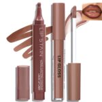 Mocha Brown Lip Liner Stain Lip Gloss Set 2PCS, Hydrating Lip Tint Longwear Liquid Lip Liner Marker Pen Waterproof Non-Stick Cup Nourishing Nude Liquid Lipstick Highly pigmented Smooth Lip Combo - Image 2