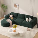 Modular Sectional Sofa with L-Shape Chaise,Cloud Sectional Modern Sleeper Couch with Deep Seat,Sponge Compression Sofas No Assembly Required (Green-Corduroy Fabric) 1PCS - Image 2