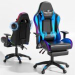 Mr IRONSTONE Gaming Chair, Video Game Chair with Bluetooth Speakers and Led Lights, Office Chair with Massage and 3D Armrest High Back Computer Racing Chair, Cheap Gaming Chairs for Adults, Black/Blue - Image 2