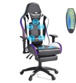 Mr IRONSTONE Massage Gaming Chair 7-Point, Office Chair with Footrest and Lumbar Support, Adjustable Seat Height Ergonomic, 175° Reclining Max, Black - Image 2