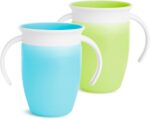 Munchkin Sippy Cup for 6 Month Old and Up, Spill Proof Miracle 360 Toddler Cups with Transition Handles, 7 Ounce, 2 Pack, Blue/Green - Image 2