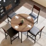 Pamapic Round Dining Table Set for 4, Kitchen Table and Chairs for 4, Dining Room Circle Dinner Pedestal Table, Solid Metal Frame,Space Saving Wood Kitchen & Dining Room Furniture,Walnut - Image 2