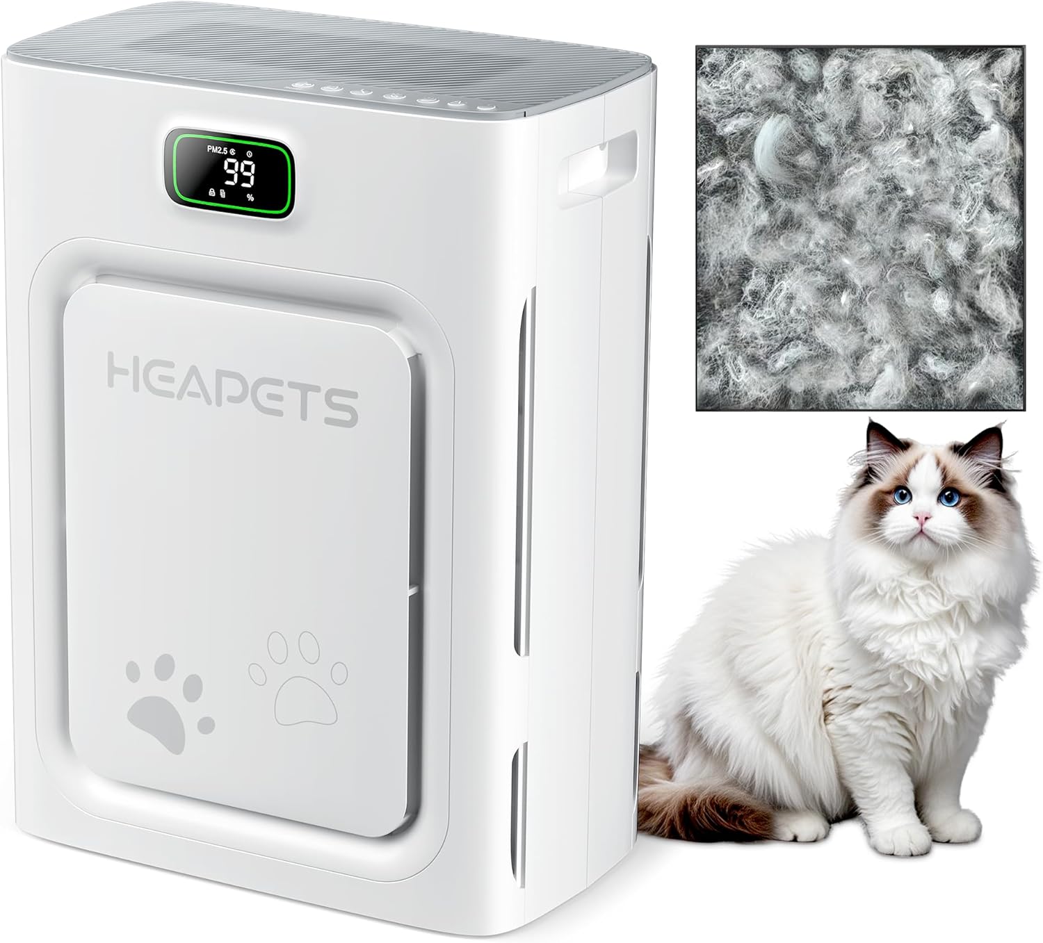 Pet Air Purifier for Home Large Room 2500 sq ft, H13 HEPA Washable Double-Sided Filter, Air Cleaner for Pet Hair Dander Odor Allergies Pollutant Smoke Dust, PM2.5 Air Quality Monitor, Auto Mode, Grey - Image 2