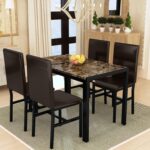 Recaceik Dining Table Set for 4 Kitchen Table and Chairs, Faux Marble Dinner Table with 4 PU Leather Sets for Dining Room Breakfast Nook Apartment - Image 2