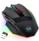 Redragon M801 Wireless Gaming Mouse, RGB Gaming Mouse with MMO 9 Programmable Macro Editing Buttons, UP 16000 Adjustable DPI, Rapid Fire Button for Game, Windows,PC - Wireless, Black - Image 2