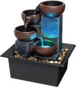 Small Tabletop Waterfall Fountain Zen Meditation Fountain Indoor Desktop Water Fountain with LED Light and Natural River Rocks for Office Home Bedroom - Image 2