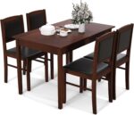 Tangkula Dining Table Set for 4, Farmhouse Solid Wood Dinette Set w/Rubber Wood Legs, Upholstered Seat & Padded Backrest, Mid-Century Modern Dining Table and Chairs Set for Kitchen, Dining Room - Image 2