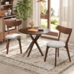Tangkula Mid-Century Modern Round Dining Table Set for 2, Wooden Kitchen Table & 2 Chairs with Cushioned Seats, Compact 3-Piece Dining Set for Small Spaces, Kitchen, Living Room - Image 2