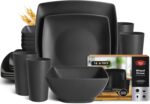 Teivio 16-piece Plastic Wheat Straw Square Dinnerware Set for 4, Unbreakable Dinner Plates, Salad Plates, Snack Bowls, Tumblers 13.5 oz, Dishwasher Safe, Kitchen Outdoor Camping,Black - Image 2