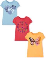 The Children's Place Girls Unicorns,Butterfly Short Sleeve Graphic T-Shirts,3 Pack - Image 2