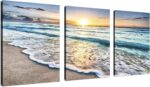 TutuBeer 3 Panel Beach Canvas Wall Art for Home Decor Blue Sea Sunset White Beach Painting the Picture Print on Canvas Seascape the Pictures for Home Decor Decoration,Ready to Hang - Image 2