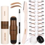 UCANBE 25PCS Eyebrow Stamp Stencil Kit With Dual-Color Eyebrow Stamp Pomade,20 Reusable Eyebrow Stencils,Finising Powder,Brush,Eyebrow Razor,Zipper Pouch,Waterproof Eye Brow Stamping and Shaping Kit01 - Image 2
