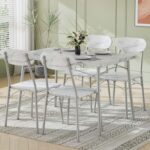 VECELO Dining Table Set for 4, 5-Piece Kitchen Table with 4 Chairs, MDF Board Tabletop with Metal Frame for Small Space, Compact Dinette, Breakfast Nook, White - Image 2