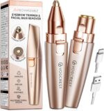VG VOGCREST Eyebrow & Facial Trimmer: 2 in1 Rechargeable Facial Hair Removal & Eyebrow Shaver - Body Razor with Built-in LED Light (Rose Gold) - Image 2
