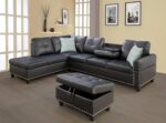 Wakefit Sectional Sofa Couch, Modern 4-Seaters Living Room Furniture Sets with Chaise Lounge, Ottoman & 2 Pillows | L Shape Couch | Cup Holder | Faux PU Leather, Black - Image 2