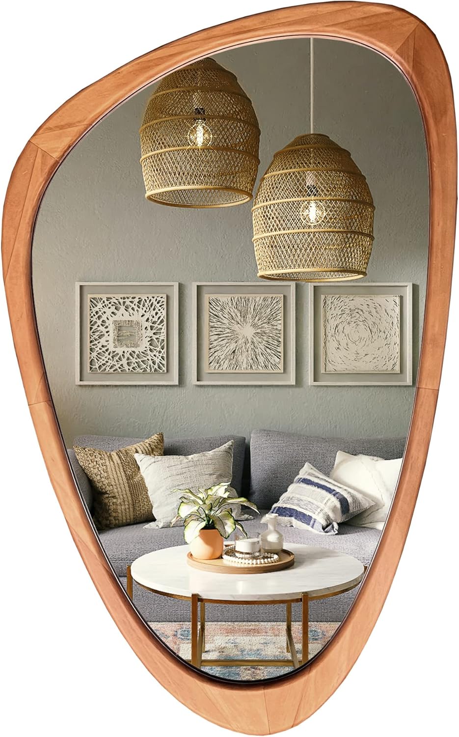 WallBeyond Asymmetrical Mirror, Irregular Wall Mirror, Wall Mirrors Decorative for Bedroom Living Room Entryway Hall, Wood Mirror for mid Century Modern Decor 30" H x 19" W - Image 2