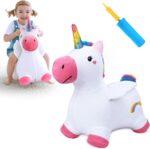 iPlay, iLearn Bouncy Pals Hopping Unicorn Horse, Toddler Girl Inflatable Bouncing Animal Hopper Toy, Outdoor Indoor Plush Ride on Bouncer, Baby Birthday Gift 18 Month 2 3 4 Year Old Kid - Unicorn - Image 2