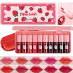 10 Pcs Lip Tint Set Cute Glossy Lip Stains and Matte Lipsticks with Long-lasting and Quick-drying Mini Lip Gloss Lipstick for Makeup Gift (Strawberry, Lip Gloss) - Image 2