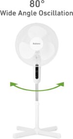 HOLMES 16" Digital Stand Fan, 80° Oscillation, 3 Speeds, 3 Modes, 7.5-Hour Timer, Adjustable Height, 30° Head Tilt, Ideal for Home, Bedroom or Office, Remote Control, White - Image 5