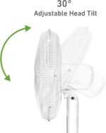HOLMES 16" Digital Stand Fan, 80° Oscillation, 3 Speeds, 3 Modes, 7.5-Hour Timer, Adjustable Height, 30° Head Tilt, Ideal for Home, Bedroom or Office, Remote Control, White - Image 7