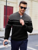 MAGCOMSEN Men's Sweaters 1/4 Zip Cotton Sweater Pullover Polo Sweaters Striped Fall Winter Warm Sweatshirts - Image 3