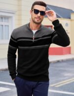 MAGCOMSEN Men's Sweaters 1/4 Zip Cotton Sweater Pullover Polo Sweaters Striped Fall Winter Warm Sweatshirts - Image 5
