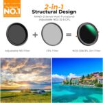 K&F CONCEPT 67mm Variable Fader ND2-32 ND Filter and CPL Circular Polarizing Lens Filter in 1 for Camera Lens Waterproof Neutral Density Polarizer Filter (Nano-D Series) - Image 3