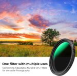 K&F CONCEPT 67mm Variable Fader ND2-32 ND Filter and CPL Circular Polarizing Lens Filter in 1 for Camera Lens Waterproof Neutral Density Polarizer Filter (Nano-D Series) - Image 4