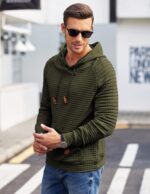 COOFANDY Mens Hoodies Pullover Casaul Long Sleeve Drawstring Waffle Knit Hooded Sweatshirt with Kanga Pocket - Image 4