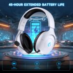 Wireless Gaming Headset for PS5, 2.4GHz Gaming Headset with Mic, 45H Battery, Surround Sound, Noise Cancelling Over Ear Headphones, for Xbox Needs 3.5mm Cable - White - Image 7