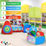 Hide N Side 5pc Kids Ball Pit Tents and Tunnels, Toddler Jungle Gym Play Tent with Play Crawl Tunnel Toy, for Boys Babies Infants Children, Indoor Outdoor Gift, Target Game w/ 4 Dart Balls - Image 3