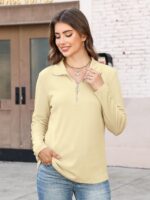 Minetom Womens Long Sleeve Tops V Neck Shirts Quarter Zip Pullover Collared Casual Tops Fall Clothes - Image 5