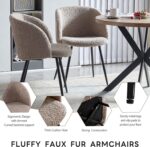 5 PCS Kitchen Dining Table Set, 37" Round Breakfast Dining Table MDF Tabletop, Space Saving Coffee Table Set for 4, Cozy Fluffy Sherpa Armchair Upholstered Dining Chairs with Metal Legs - Image 4